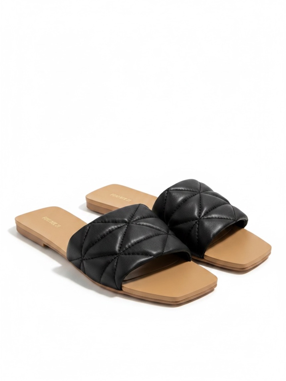Forever 21 Chic Black Quilted Puffy Slide Sandals — Size 7